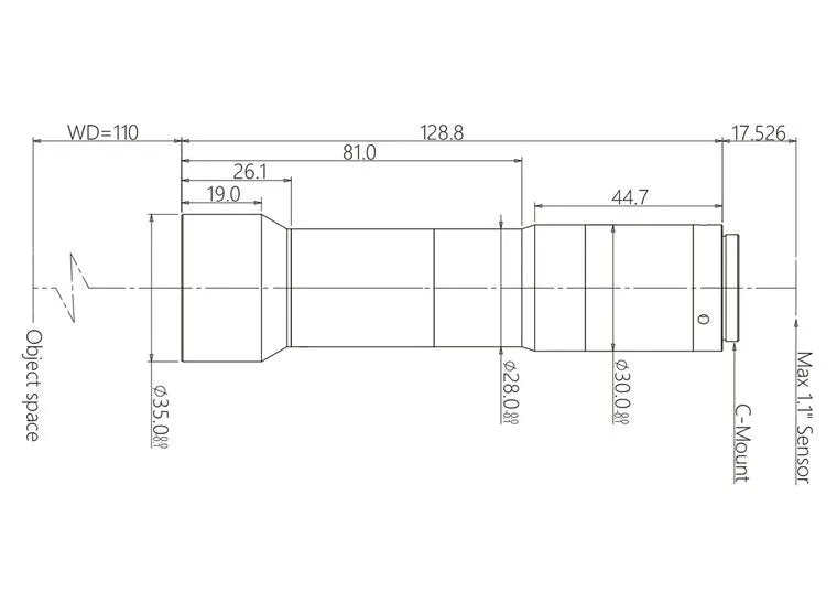 VA-LCM-TC-0-1.5X-WD110-110 Lens telecentric Mechanical drawing 3 VA-LCM-TC-0-1.5X-WD110-110 Lens telecentric Mechanical drawing 3