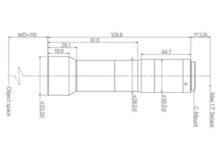 VA-LCM-TC-0-1.5X-WD110-110 Lens telecentric Mechanical drawing 3 VA-LCM-TC-0-1.5X-WD110-110 Lens telecentric Mechanical drawing 3