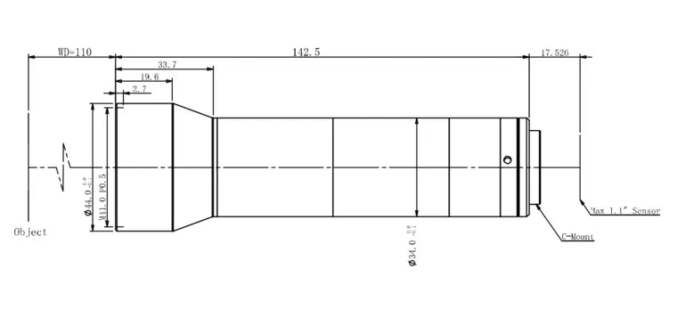 VA-LCM-TC-0-1X-WD110-110 Lens telecentric Mechanical drawing 3 VA-LCM-TC-0-1X-WD110-110 Lens telecentric Mechanical drawing 3