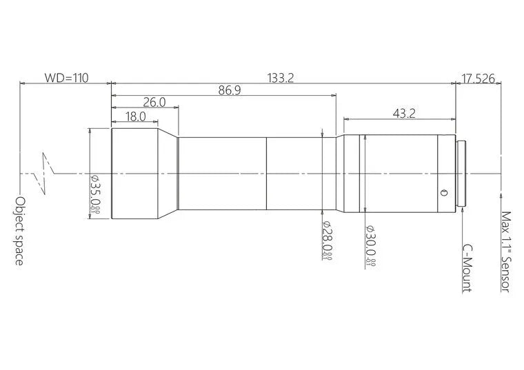 VA-LCM-TC-0-2X-WD110-110 Lens telecentric Mechanical drawing 3 VA-LCM-TC-0-2X-WD110-110 Lens telecentric Mechanical drawing 3