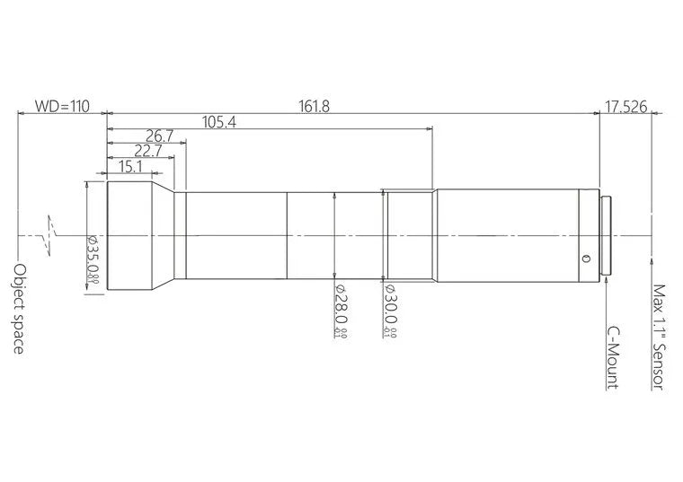 VA-LCM-TC-0-3X-WD110-110 Lens telecentric Mechanical drawing 3 VA-LCM-TC-0-3X-WD110-110 Lens telecentric Mechanical drawing 3