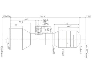 VA-LCM-TC-1-0.5X-WD220-110 Lens telecentric Mechanical drawing 3 VA-LCM-TC-1-0.5X-WD220-110 Lens telecentric Mechanical drawing 3