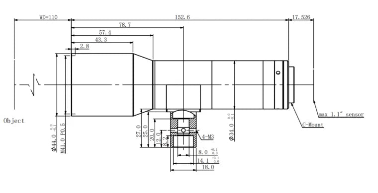 VA-LCM-TC-1-0.8X-WD110-110 Lens telecentric Mechanical drawing 3 VA-LCM-TC-1-0.8X-WD110-110 Lens telecentric Mechanical drawing 3