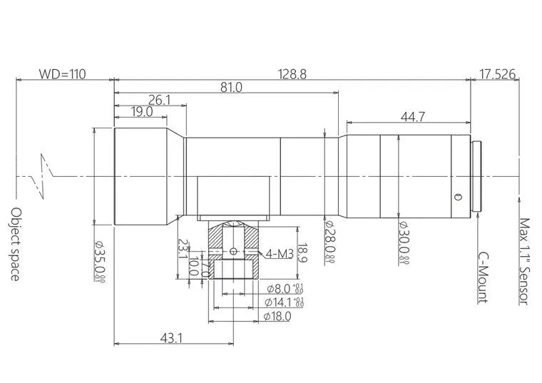 VA-LCM-TC-1-1.5X-WD110-110 Lens telecentric Mechanical drawing 3 VA-LCM-TC-1-1.5X-WD110-110 Lens telecentric Mechanical drawing 3