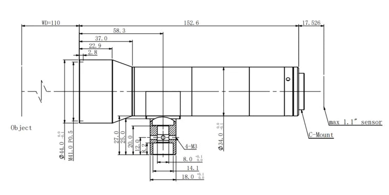 VA-LCM-TC-1-1X-WD110-110 Lens telecentric Mechanical drawing 3 VA-LCM-TC-1-1X-WD110-110 Lens telecentric Mechanical drawing 3