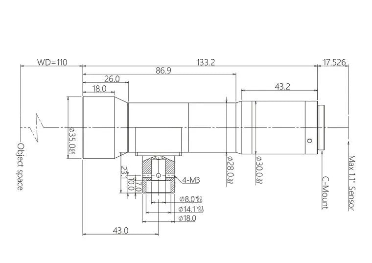 VA-LCM-TC-1-2X-WD110-110 Lens telecentric Mechanical drawing 3 VA-LCM-TC-1-2X-WD110-110 Lens telecentric Mechanical drawing 3
