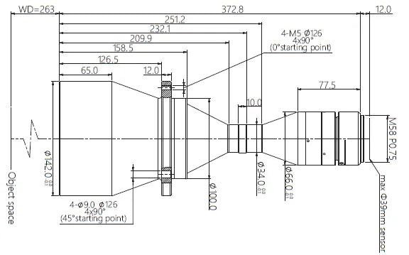 VA-LM58-TC-0-0.355X-WD263-39C Lens telecentric Mechanical drawing 3 VA-LM58-TC-0-0.355X-WD263-39C Lens telecentric Mechanical drawing 3
