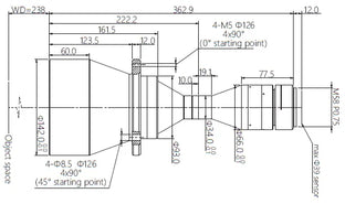 VA-LM58-TC-0-0.390X-WD238-39C Lens telecentric Mechanical drawing 3 VA-LM58-TC-0-0.390X-WD238-39C Lens telecentric Mechanical drawing 3