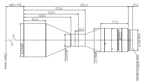VA-LM58-TC-0-0.542X-WD178-39C Lens telecentric Mechanical drawing 3 VA-LM58-TC-0-0.542X-WD178-39C Lens telecentric Mechanical drawing 3