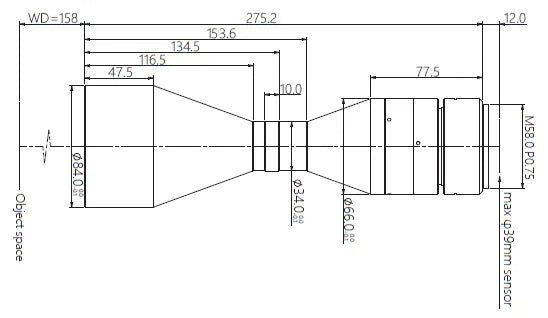 VA-LM58-TC-0-0.609X-WD158-39C Lens telecentric Mechanical drawing 3 VA-LM58-TC-0-0.609X-WD158-39C Lens telecentric Mechanical drawing 3