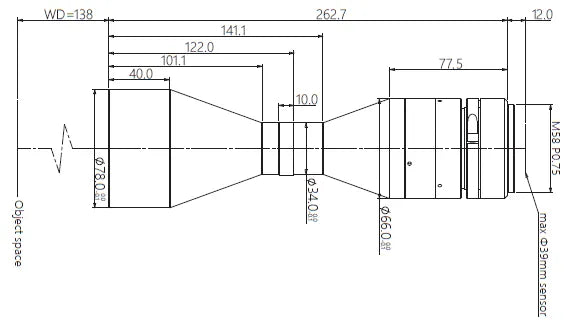 VA-LM58-TC-0-0.696X-WD138-39C Lens telecentric Mechanical drawing 3 VA-LM58-TC-0-0.696X-WD138-39C Lens telecentric Mechanical drawing 3