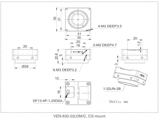 VEN-830-22U3C-M01 Camera USB3 Vision Mechanical drawing 3 VEN-830-22U3C-M01 Camera USB3 Vision Mechanical drawing 3