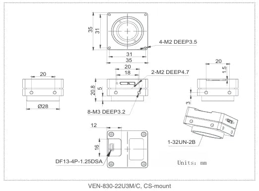 VEN-830-22U3M-M01 Camera USB3 Vision Mechanical drawing 3 VEN-830-22U3M-M01 Camera USB3 Vision Mechanical drawing 3