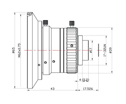 VA-LCM-10MP-05MM-F1.8-015 c-mount lens mechanical drawing