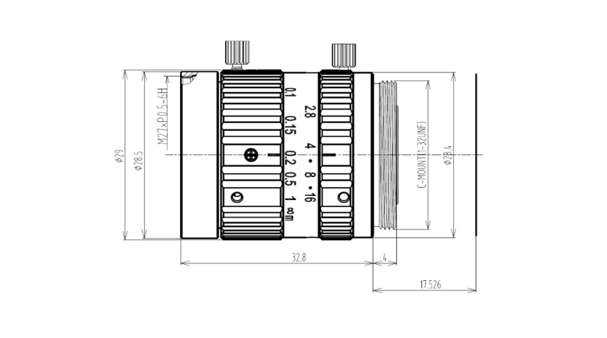 VA-LCM-10MP-12MM-F2.8-015 c-mount lens mechanical drawing