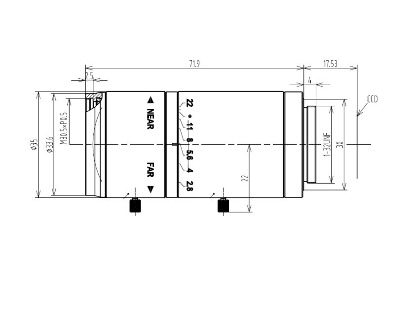 c-mount lens VA-LCM-5MP-75MM-F2.8-018mechanical drawing 