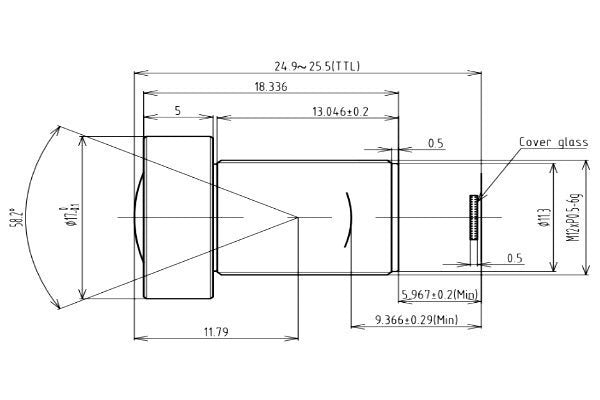 VA-LM12-5MP-08MM-F2.8-018 mechanical drawingm12-lens