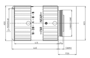 Mechanical Drawing SWIR LENS C-mount 1.3MP 16MM F1.8 for max sensorsize 1/2" NON DISTORTION