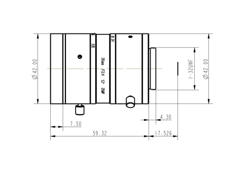 Mechanical Drawing LENS C-mount 25MP 35MM F2.4 for max sensorsize 1.2" NON DISTORTION