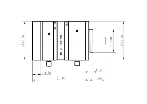 Mechanical Drawing LENS C-mount 25MP 50MM F2.4 for max sensorsize 1.2" NON DISTORTION