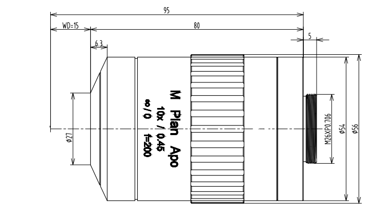 Microscope C-mount lens VA-LCM-MS-10X-WD15-110-NI Mech drawing