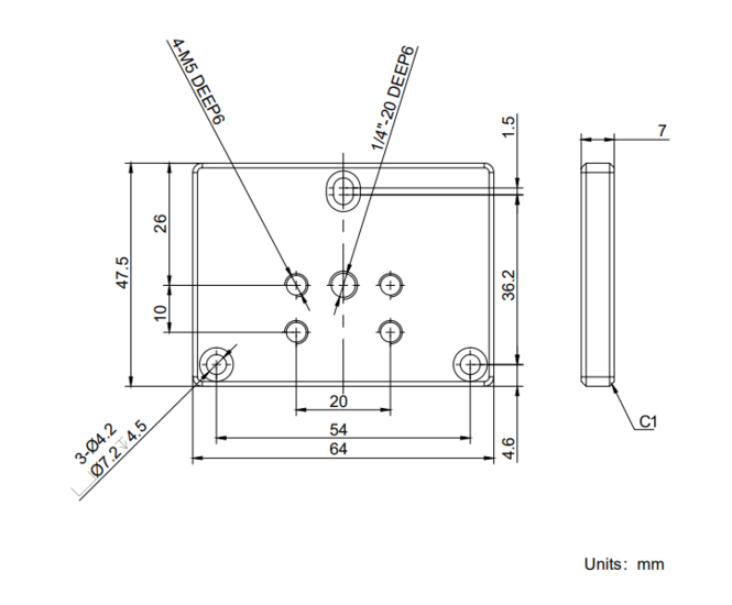 Mech drawing of Tripod mounting plate for MARS 54x36 