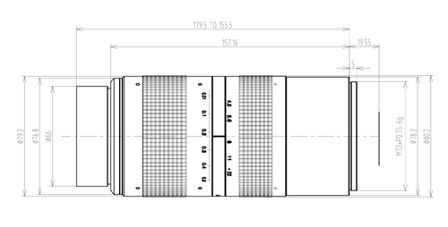 Mech drawing of VA-LM72-151MP-55MM-F4.5-67C industrial lens M72 151MP 55mm