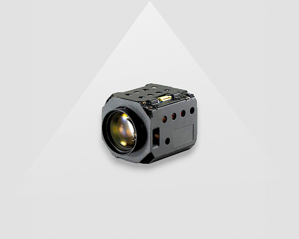 A black 2MP auto focus zoom camera module designed to connect to Raspberry Pi via MIPI.