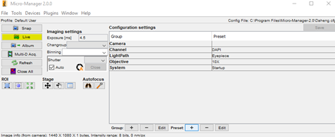 Click on live image to see the live image in Micro Manager