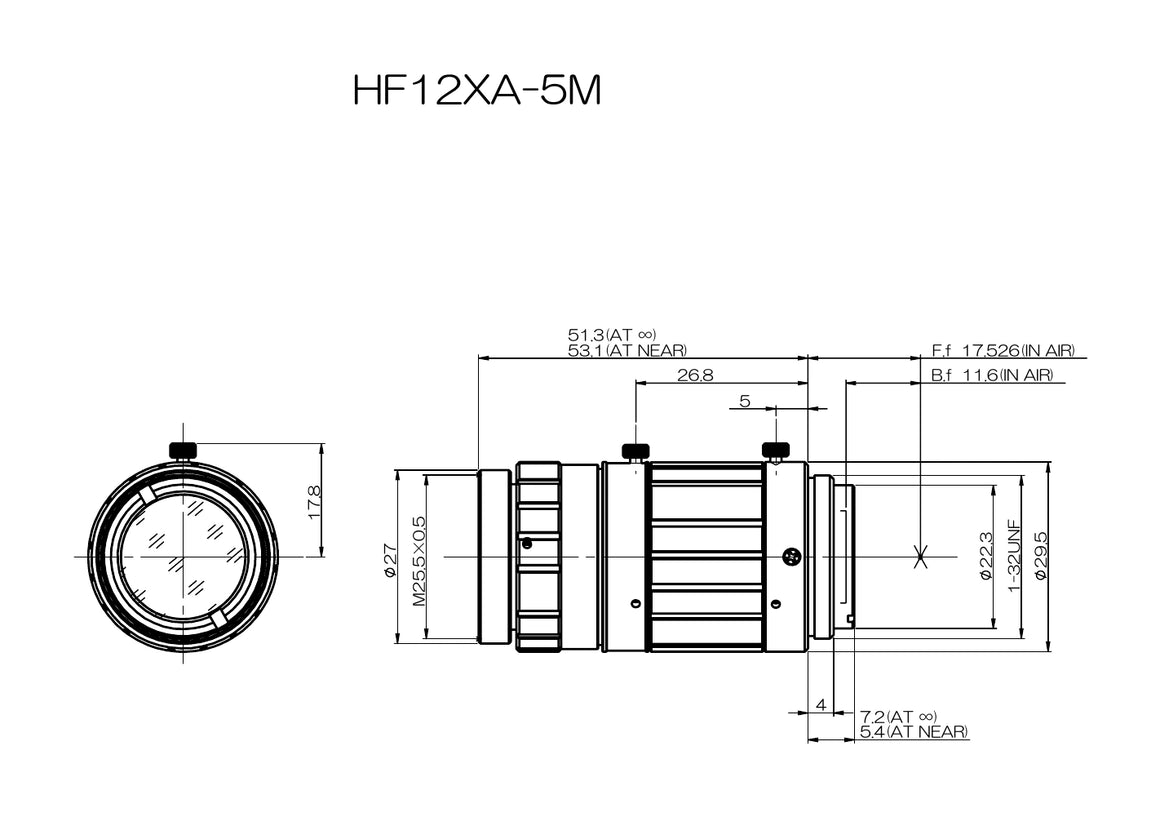 Fujinon HF12XA-5M mechanical drawing