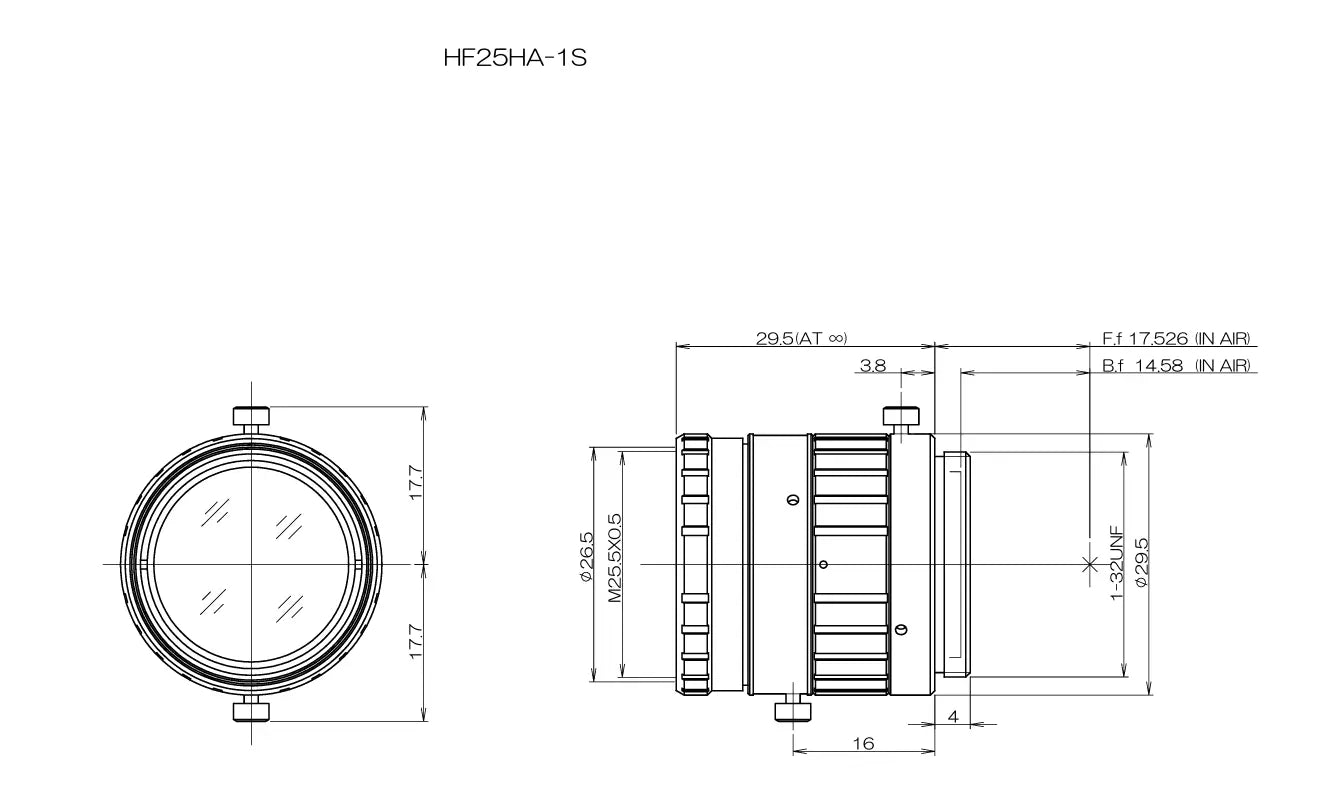Fujinon lens HF25HA-1S mechanical drawing