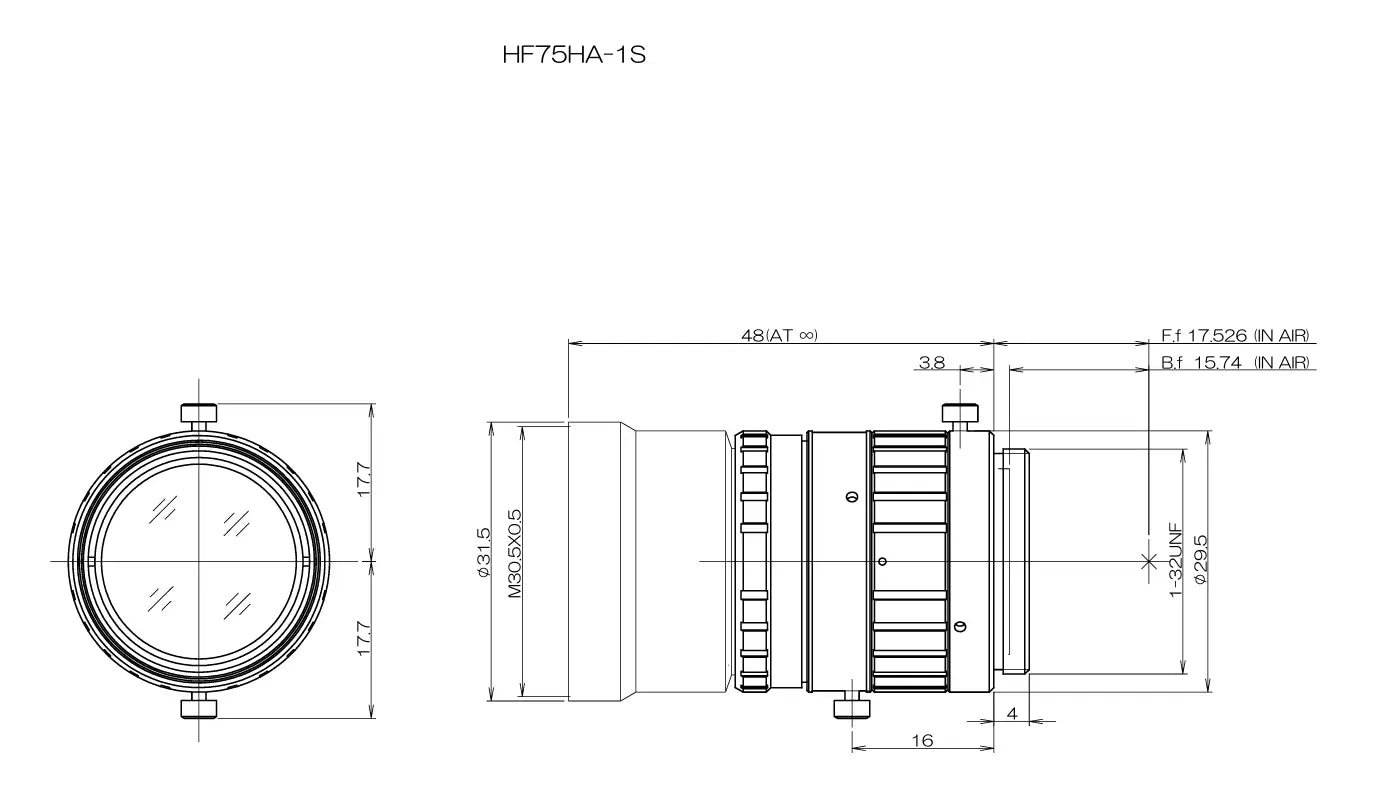 Fujinon HF75HA-1S mechanical drawing