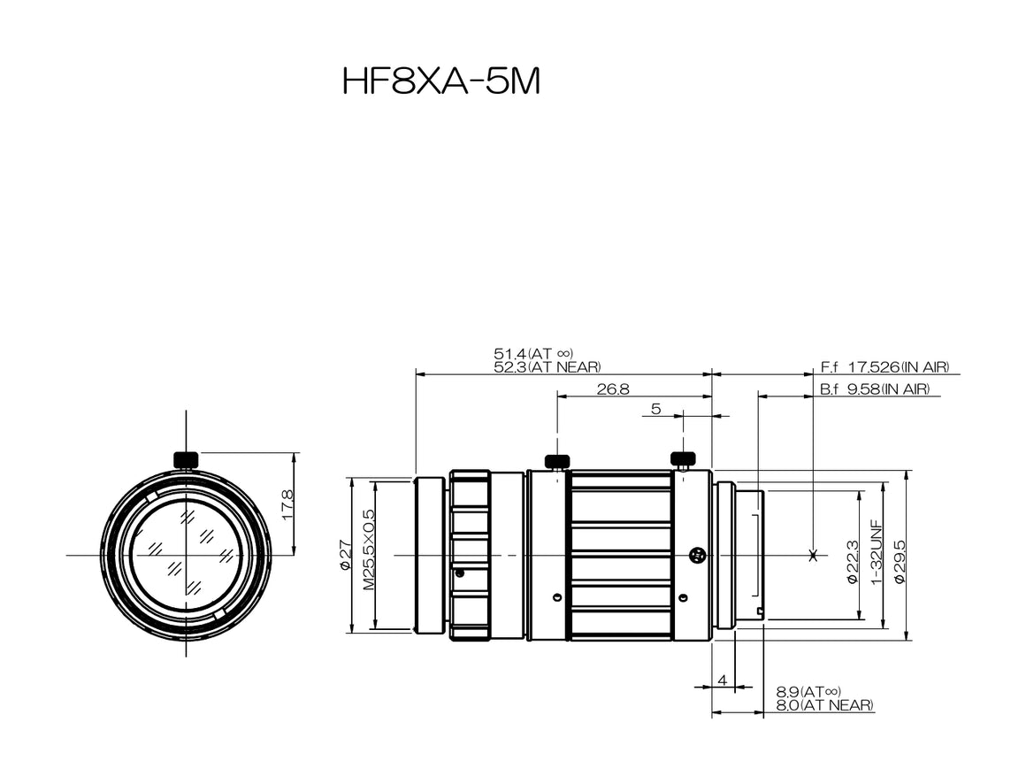 Fujinon HF8XA-5M Mechanical drawing