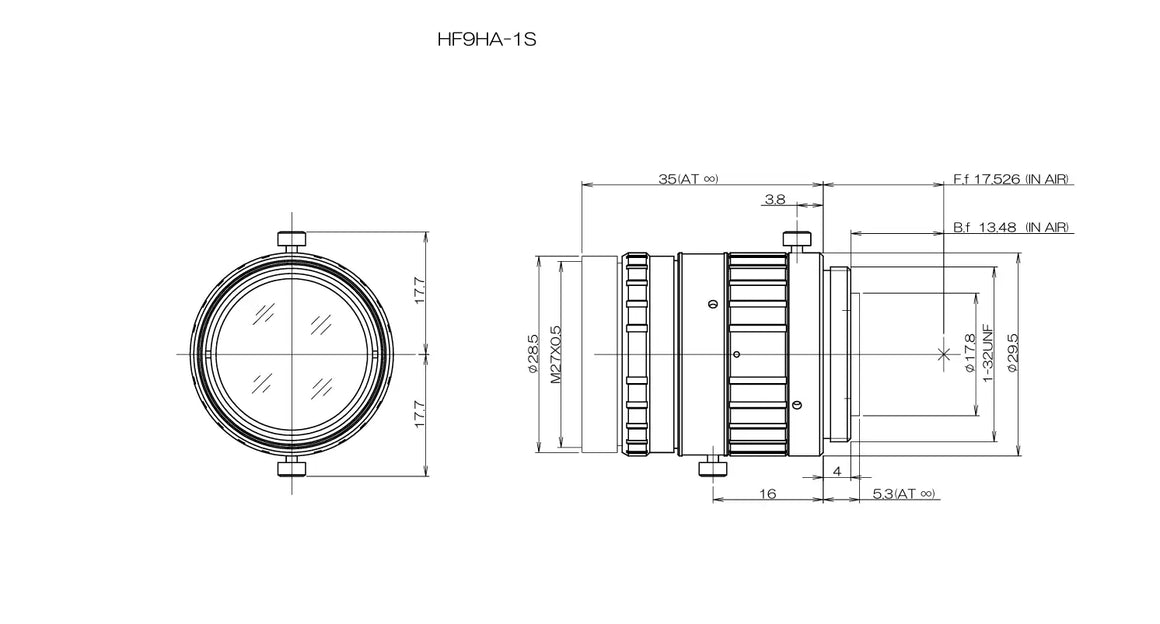 Mechanical drawing of HF9HA-1S Fujinon Lens
