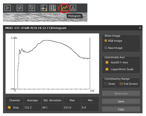 Histogram view in the galaxy viewer