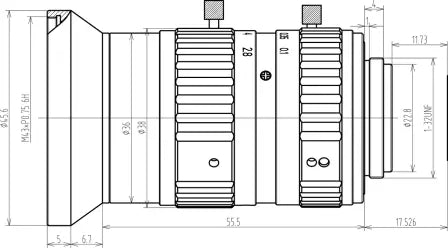 VA-LCM-25MP-16MM-F2.8-110 mechanical drawing c-mount lens