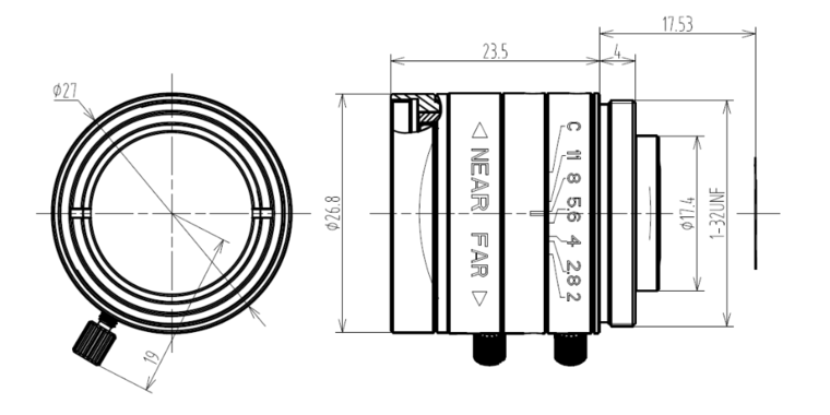 c-mount lens VA-LCM-5MP-06MM-F2.0-018 mechanical drawing 