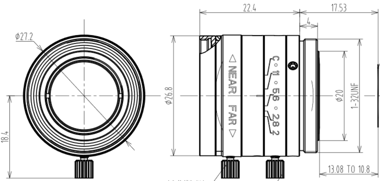 c-mount lens VA-LCM-5MP-16MM-F2.0-018 mechanical drawing 