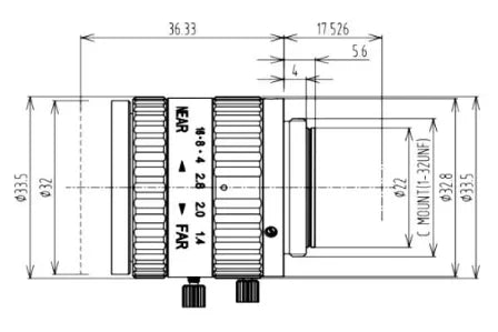 VA-LCM-5MP-25MM-F1.4-015 c-mount lens mechanical drawing 