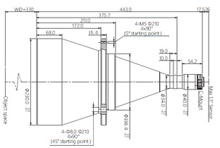 Telecentric lens mechanical drawing