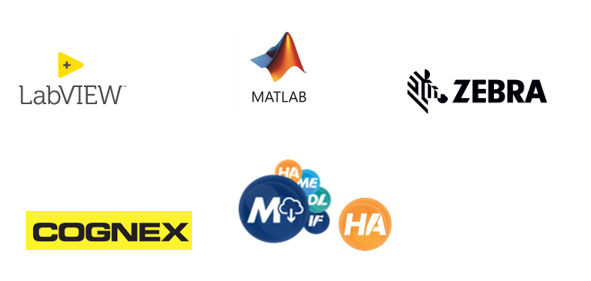 Logos of LabVIEW, MATLAB, Zebra, Cognex, and other brands 