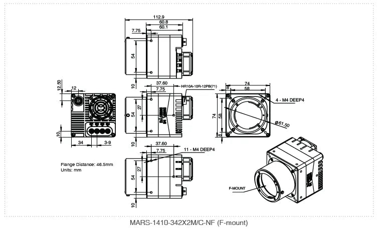 MARS-1410-342X2C-NF Camera Coaxpress Mechanical drawing 5