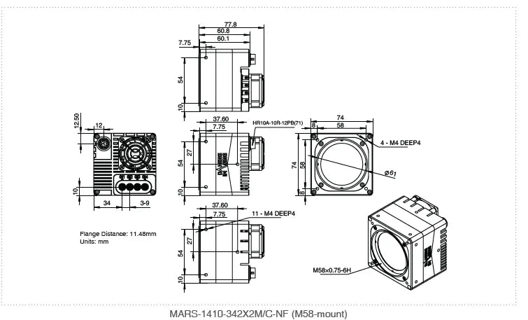 MARS-1410-342X2M-NF Camera Coaxpress Mechanical drawing 4