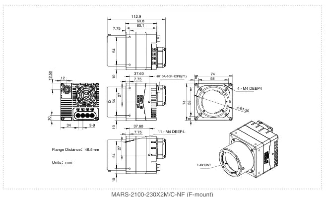 MARS-2100-230X2C-NF Camera Coaxpress Mechanical drawing 4