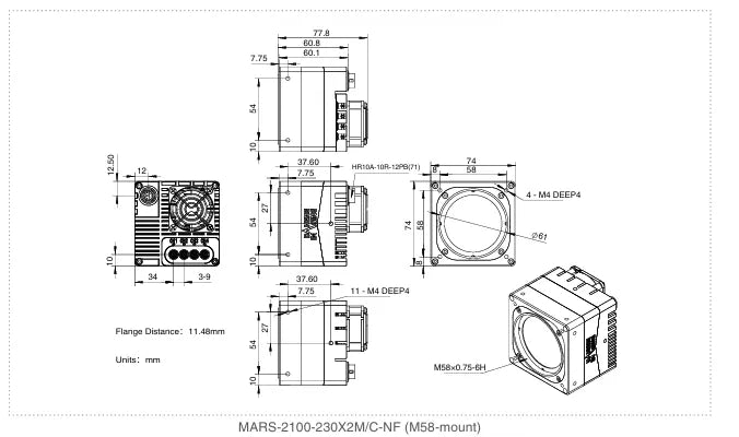 MARS-2100-230X2M-NF Camera Coaxpress Mechanical drawing 5