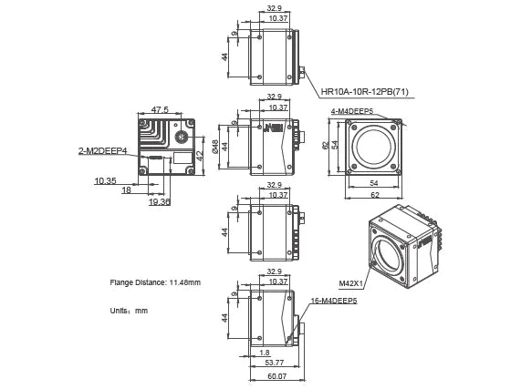 MARS-4470-8U3M F Camera USB3 Vision Mechanical drawing 3