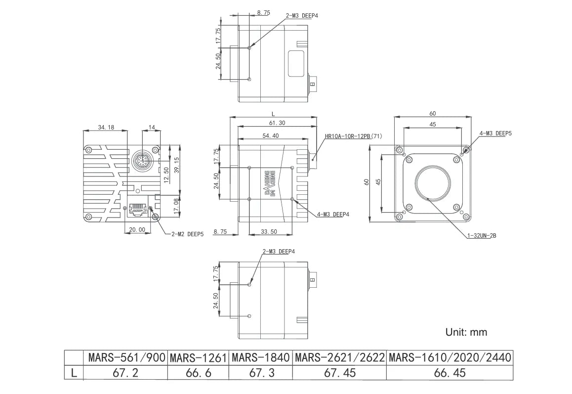 MARS-900-120GTM Camera 10GigE Vision Mechanical drawing 5
