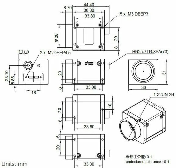 ME2P-1231-32U3C-M01 Camera USB3 Vision Mechanical drawing 5