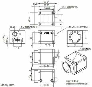 ME2P-1231-32U3M-M01 Camera USB3 Vision Mechanical drawing 5