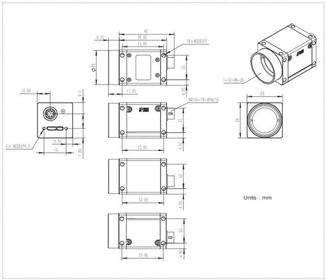 ME2S-1260-28U3M-M01 Camera USB3 Vision Mechanical drawing 5